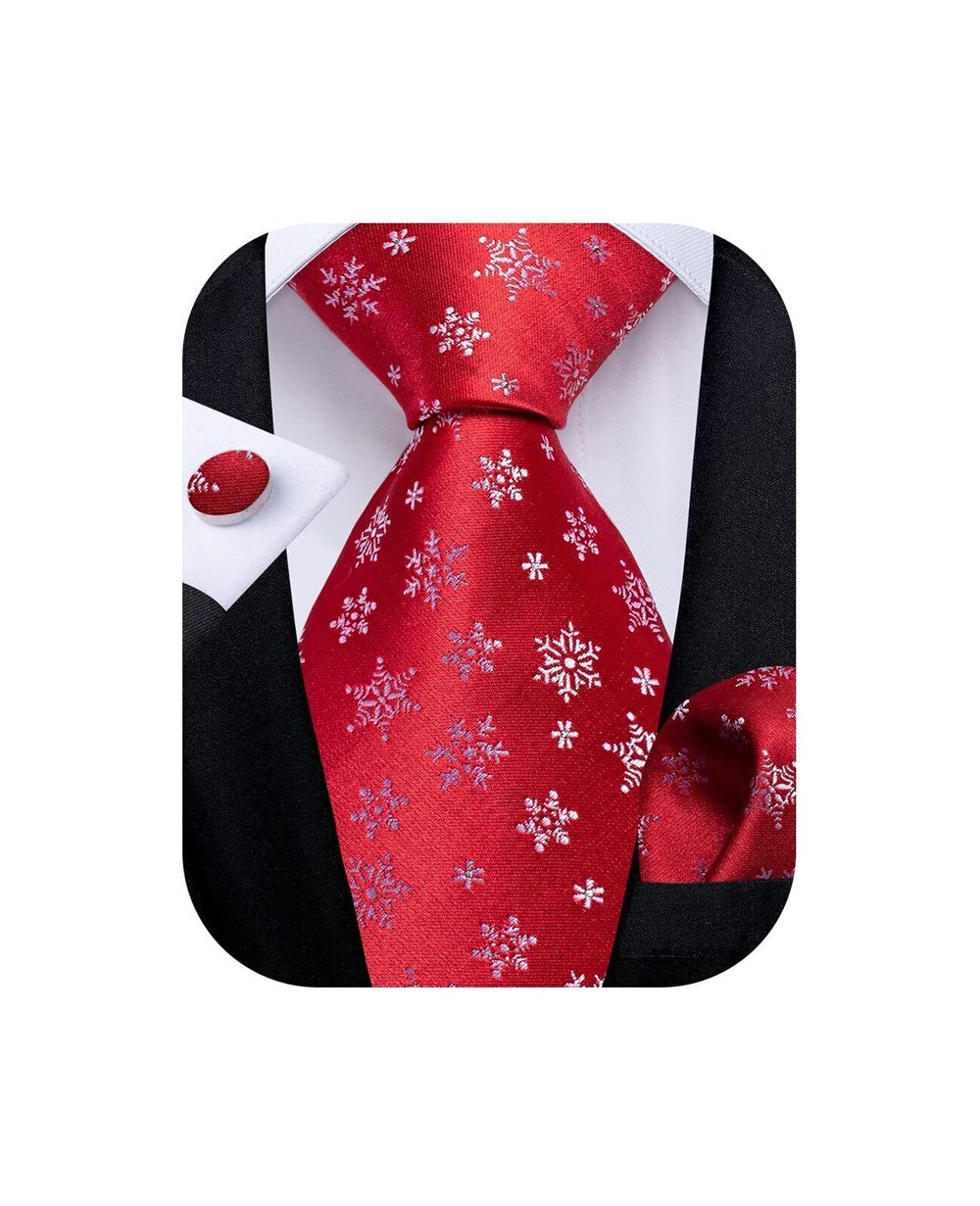 1662 Christmas Ties Xmas Holiday Necktie and Pocket Square Cufflinks Set